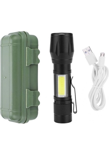 Taşınabilir Hafif USB Şarj Edilebilir LED El Feneri Cob Lambası Torç Flaşı (Yurt Dışından)