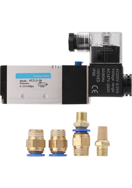 Pnömatik Elektrikli Solenoid Valf 5 Yollu 2 Konumlu Kontrol Hava Gazı Manyetik Valf 220V Akışkan Voltajı 8mm Hortum Bağlantısı