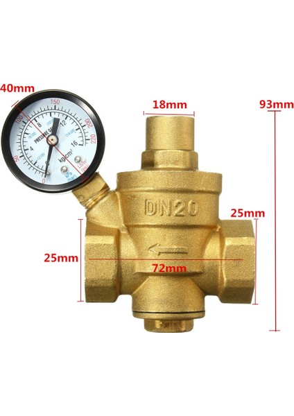 3/4 '' DN20 Ayarlanabilir Bspp Pirinç Su Basıncı Ölçer Akışlı Düşürme Vanası(Yurt Dışından)