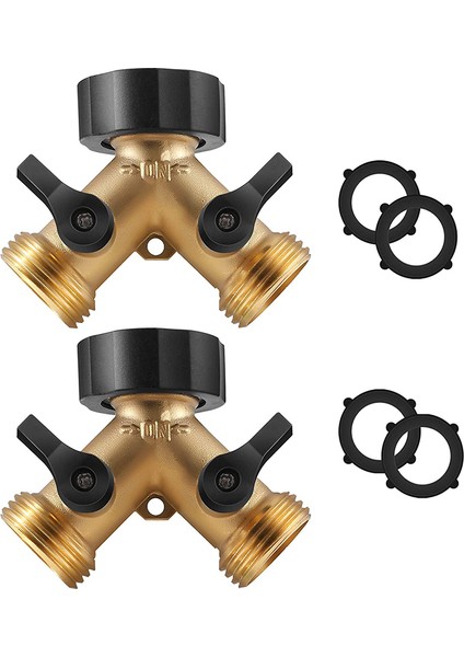 Prinç 2 Yollu Y-Valf Bahçe Hortumu Konnektör Distribütör Adaptörü + Contalı 4, Paket Başına 2