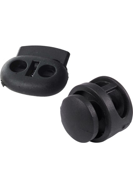40 Adet Çift Delikli Yaylı Ipli Ip Kordon Kilitleri Siyah ve 30 Adet Sırt Çantası Bagaj Tıkaç: 6.5mm x 5mm, 2 Delik, Kordon Durdurucu Uçları