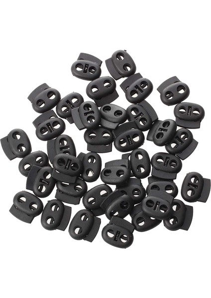 40 Adet Çift Delikli Yaylı Ipli Ip Kordon Kilitleri Siyah ve 30 Adet Sırt Çantası Bagaj Tıkaç: 6.5mm x 5mm, 2 Delik, Kordon Durdurucu Uçları