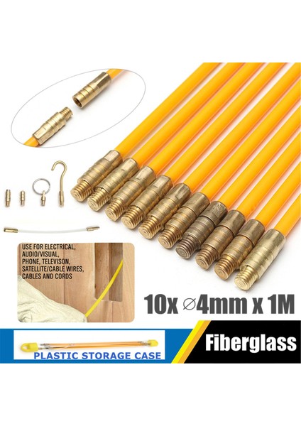 Yeni 10X4MM 1m Fiberglas Kablo Çubuk Elektrik Itme Çektirme Kanalı Rodder Balık Bant Kiti fırsatları