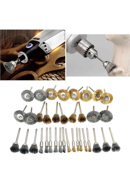 Mini Matkap Öğütücü Döner Aletler Için 36 Adet Paslanmaz Çelik Tel Tekerlekler / Fırçalar
