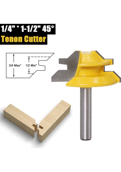 Guangdong Spirit 45 Derece Kilit Gönye Freze Ucu 1/4 Inç Şaft Ağaç Işleme Zıvana Freze Aleti Delme Freze (1/4*1-1/2 Sarı) (Yurt Dışından)