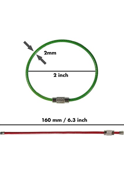 20'li Paket Renkli Naylon Kaplı Paslanmaz Çelik Tel Anahtarlıklar 2mm 6.3 Inçbagaj Etiketleri Veya Kimlik Etiketleri Asmak Için Kablo Anahtarlık Halkaları fırsatları