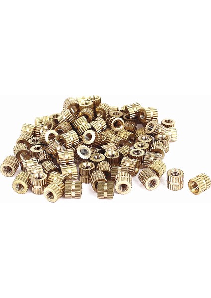M3BN2 100 Adet M3x5x5mm Metrik Dişli Pirinç Tırtıl Yuvarlak Ekleme Somunları - Altın (Yurt Dışından)