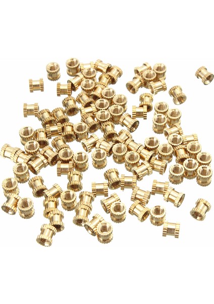 M3BN2 100 Adet M3x5x5mm Metrik Dişli Pirinç Tırtıl Yuvarlak Ekleme Somunları - Altın (Yurt Dışından)