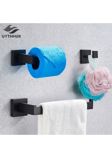 Banyo Donanım Setleri Siyah Havlu Bar Robe Kanca Kulesi Raf Kulesi Raf Doku Kağıt Tutucu Giysileri Kanca Banyo Aksesuarları | Banyo Donanım Setleri (Yurt Dışından)