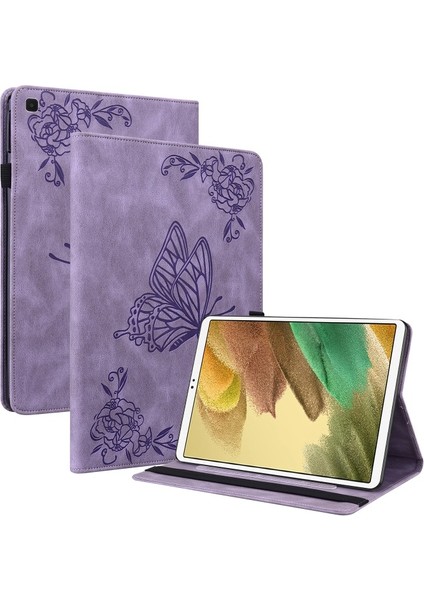 Samsung Galaxy Tab A7 Lite Için Çiçek-Kelebek Desen Baskılı Pu Deri Tablet Kılıfı (Yurt Dışından)