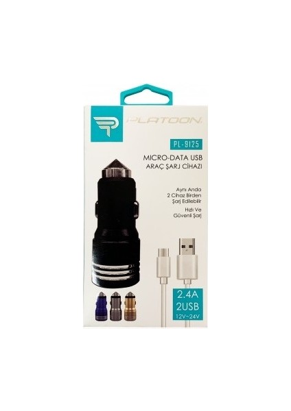 Samsung Uyumlu Tip C Ty Pe C Type-C + 2.4A 2usb Typc-E Şarj Kablolu Araç Şarjı Çakmaklık Set