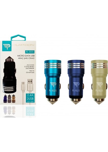 Samsung Uyumlu Tip C Ty Pe C Type-C + 2.4A 2usb Typc-E Şarj Kablolu Araç Şarjı Çakmaklık Set