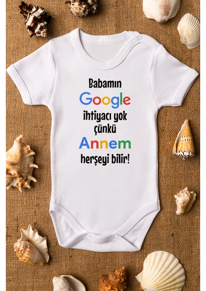 Özel Tasarım Babamın Google Ihtiyacı Yok Annem Herşeyi Bilir Yazılı Bebek Body Beyaz Badi Zıbın 5130