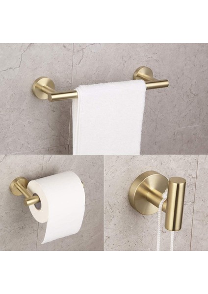 Banyo Fırçalanmış Altın 3 Parça Aksesuarları Seti Sus304 Paslanmaz Çelik Banyo Aksesuarları Seti (Kağıt Tutucu Havlu Yüzük Robe Kanca) | Banyo Donanım Setleri (Yurt Dışından) fiyatları