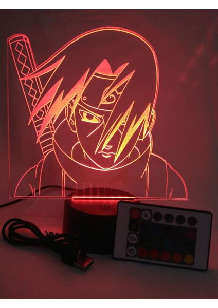 3 D Gece Lambası Naruto Itachi Uchiha Anime 16 Renk Uzaktan Kumandalı LED Işık