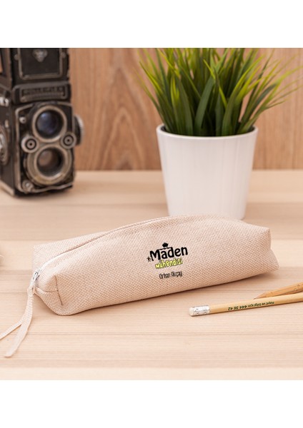 Kişiye Özel Maden Mühendisi Keten Bez Kalemlik