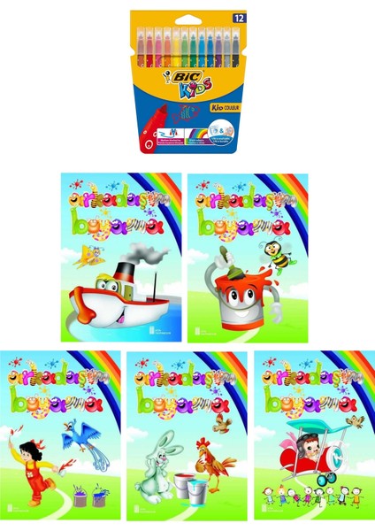 3-6 Yaş Arkadaşım Boyama Kitapları 5li +Bic Kids 12LI Keçeli Boya