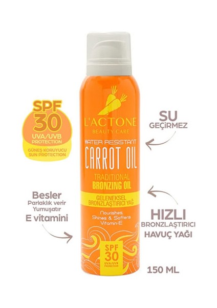 L'ACTONE Havuçlu Bronzlaştırıcı Güneş Yağı 30 Spf 150 ml