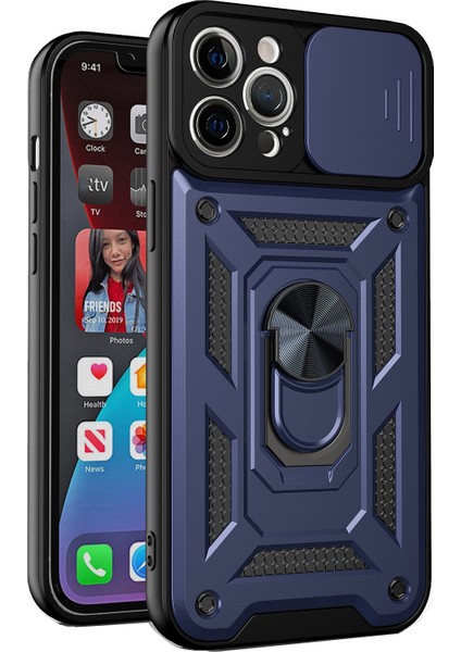 GZPLZ Sürgülü Kamera Kapağı Tpu + Pc Durumda iPhone 13 Mavi
