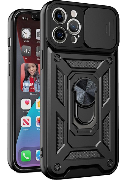 GZPLZ Sürgülü Kamera Kapağı Tpu + Pc Durumda iPhone 13 Siyah