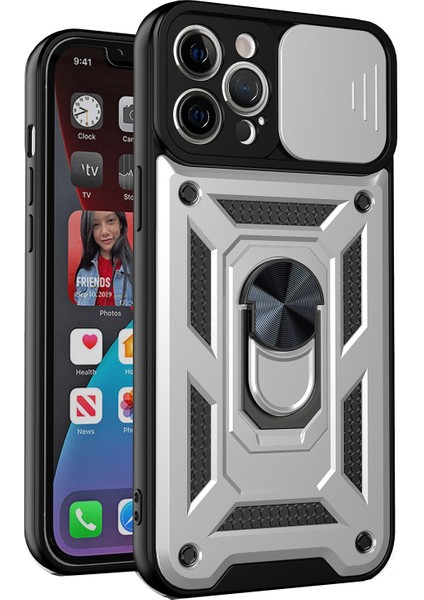 GZPLZ Sürgülü Kamera Kapağı Tpu + Pc Durumda iPhone 13 Gümüş Rengi