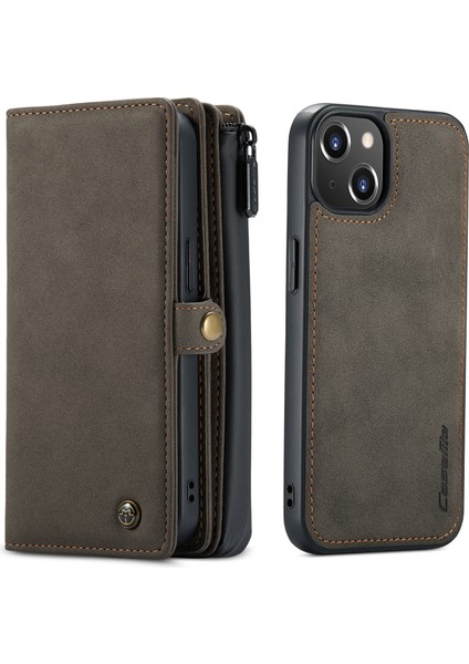 CASEMA-018 iPhone 13 Için Ayrılabilir Deri Kılıf Kahverengi