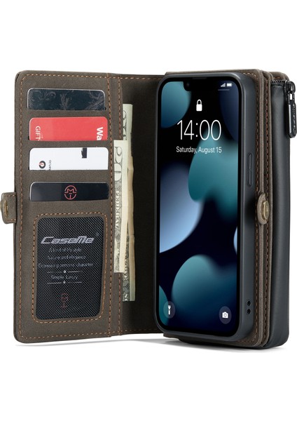 CASEMA-018 iPhone 13 Için Ayrılabilir Deri Kılıf Kahverengi