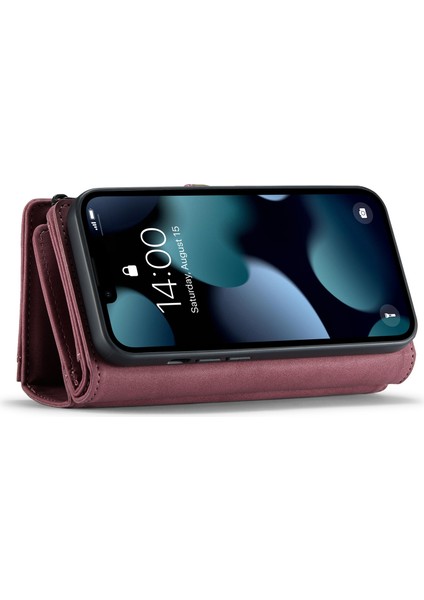 CASEMA-018 iPhone 13 Için Ayrılabilir Deri Kılıf Kırmızı