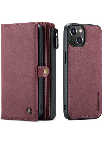 CASEMA-018 iPhone 13 Için Ayrılabilir Deri Kılıf Kırmızı