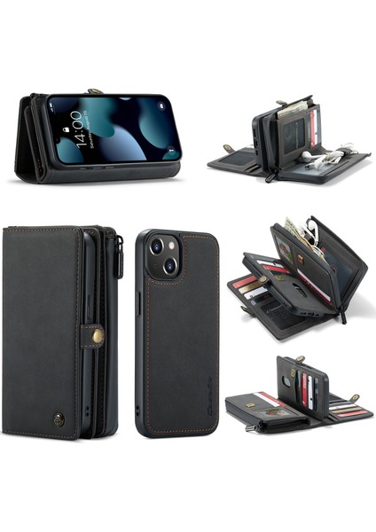 CASEMA-018 iPhone 13 Için Ayrılabilir Deri Kılıf Siyah