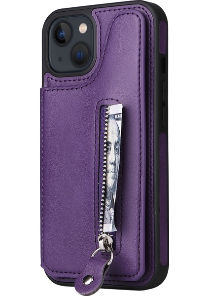 Katı Renkli Çift Toka Fermuar Kılıf iphone 13 Için Mor