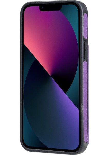 Katı Renkli Çift Toka Fermuar Kılıf iphone 13 Için Mor modelleri
