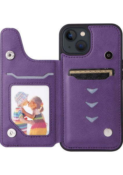 Katı Renkli Çift Toka Fermuar Kılıf iphone 13 Için Mor fırsatları