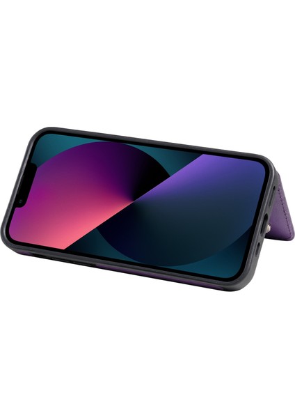 Katı Renkli Çift Toka Fermuar Kılıf iphone 13 Için Mor indirimleri