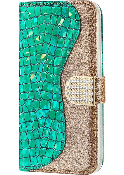 Lazer Glitter Tozu Eşleştirme Pu Kılıf iphone 13 Için Yeşil