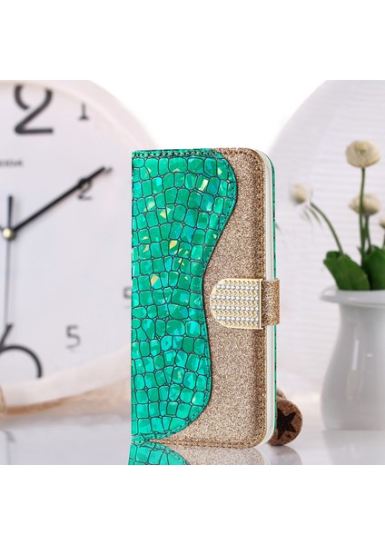 Lazer Glitter Tozu Eşleştirme Pu Kılıf iphone 13 Için Yeşil fiyatları