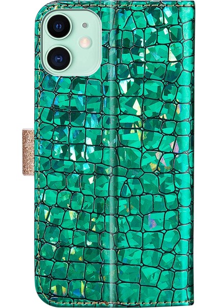 Lazer Glitter Tozu Eşleştirme Pu Kılıf iphone 13 Için Yeşil modelleri