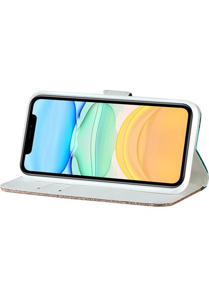 Lazer Glitter Tozu Eşleştirme Pu Kılıf iphone 13 Için Yeşil indirimleri