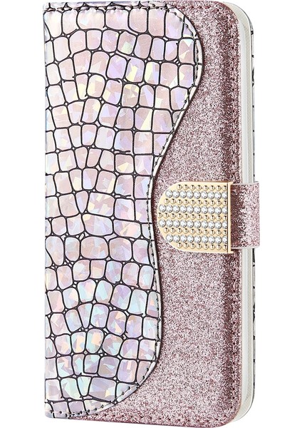 Lazer Glitter Tozu Eşleştirme Pu Kılıf iphone 13 Için Gümüş Rengi