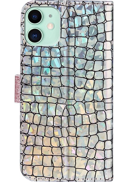 Lazer Glitter Tozu Eşleştirme Pu Kılıf iphone 13 Için Gümüş Rengi fırsatları