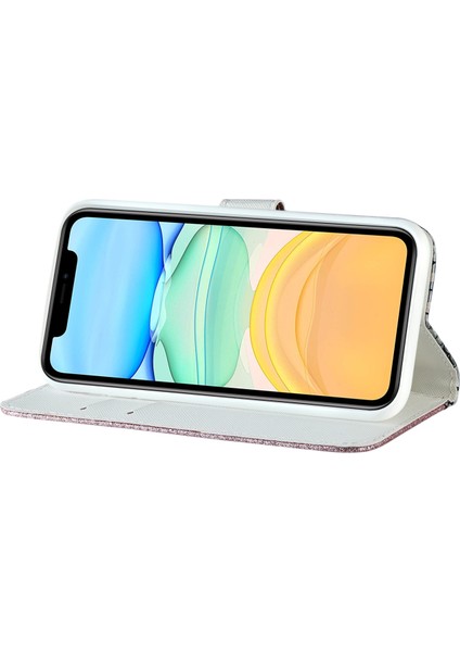 Lazer Glitter Tozu Eşleştirme Pu Kılıf iphone 13 Için Gümüş Rengi indirimleri