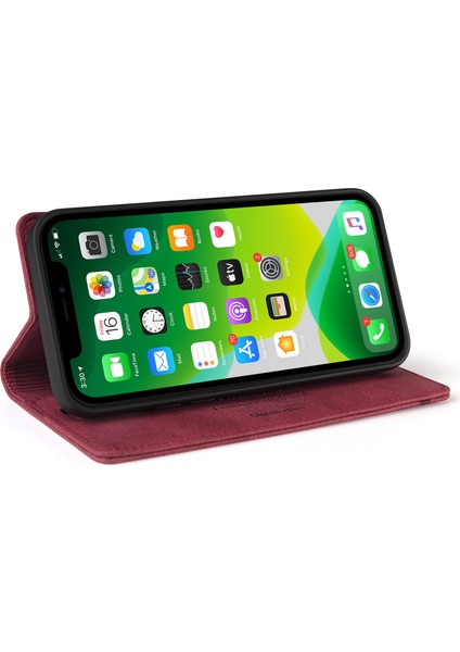 Iphone 13 Için Hırsızlık Fırça Pu Kılıf Şarap Kırmızısı fırsatları