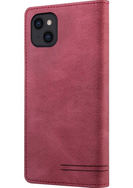 Iphone 13 Için Hırsızlık Fırça Pu Kılıf Şarap Kırmızısı indirimleri