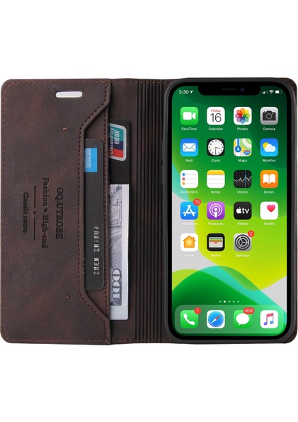 Iphone 13 Için Hırsızlık Fırça Pu Kılıf Kahverengi modelleri