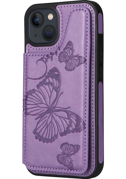 Kelebek Kabartma Desen Kılıf iphone 13 Için Mor