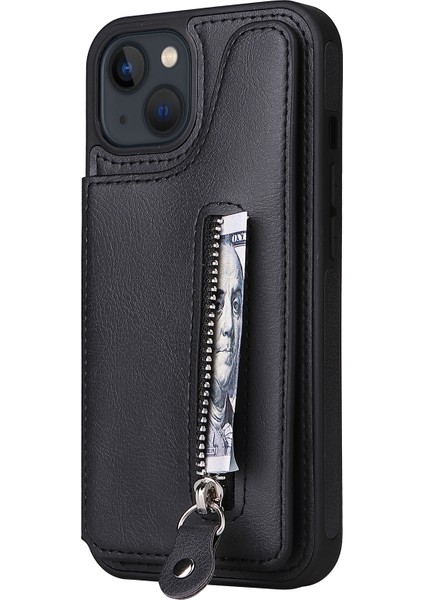 Katı Renkli Çift Toka Fermuar Kılıf iphone 13 Için Siyah