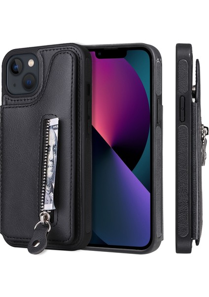 Katı Renkli Çift Toka Fermuar Kılıf iphone 13 Için Siyah fiyatları