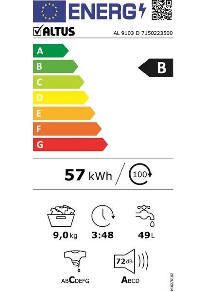 AL 9103 D 1000 Devir 9 kg Çamaşır Makinesi