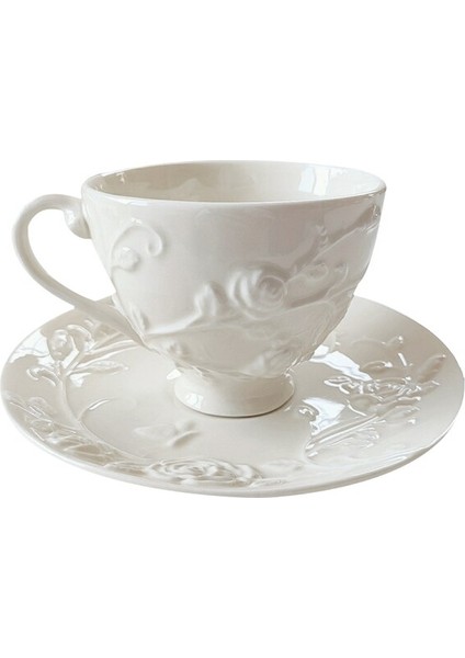 Avrupa Kahve Fincanı Ve Tabağı Yaratıcı Retro Kabartmalı Üç Boyutlu Gül Işık Sarı Seramik Plaka Parti Drinkware | Kahve Kupası Ve Tabak Setleri (Yurt Dışından)
