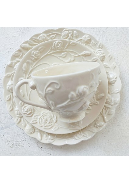 Avrupa Kahve Fincanı Ve Tabağı Yaratıcı Retro Kabartmalı Üç Boyutlu Gül Işık Sarı Seramik Plaka Parti Drinkware | Kahve Kupası Ve Tabak Setleri (Yurt Dışından)